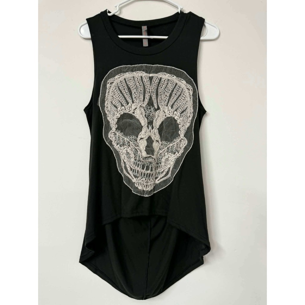 Jesse & J Womens XL Black Lace Skull High Low Sleeveless Tank Top T-44R-1